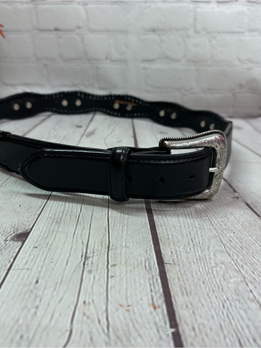 Black Leather Men’s Belt with Silver Buckle